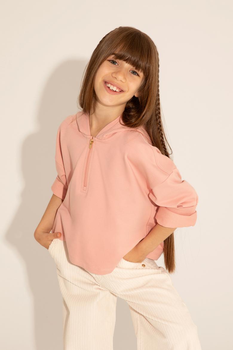 Kız Çocuk Pudra Kapüşonlu Sweatshirt - 50276918033