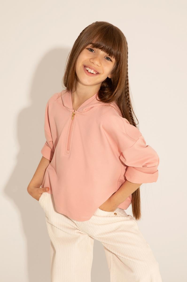 Kız Çocuk Pudra Kapüşonlu Sweatshirt