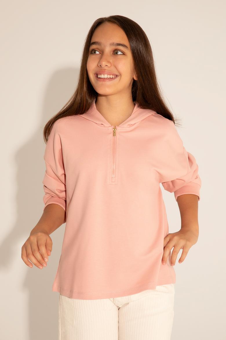 Kız Çocuk Pudra Kapüşonlu Sweatshirt - 50276918033