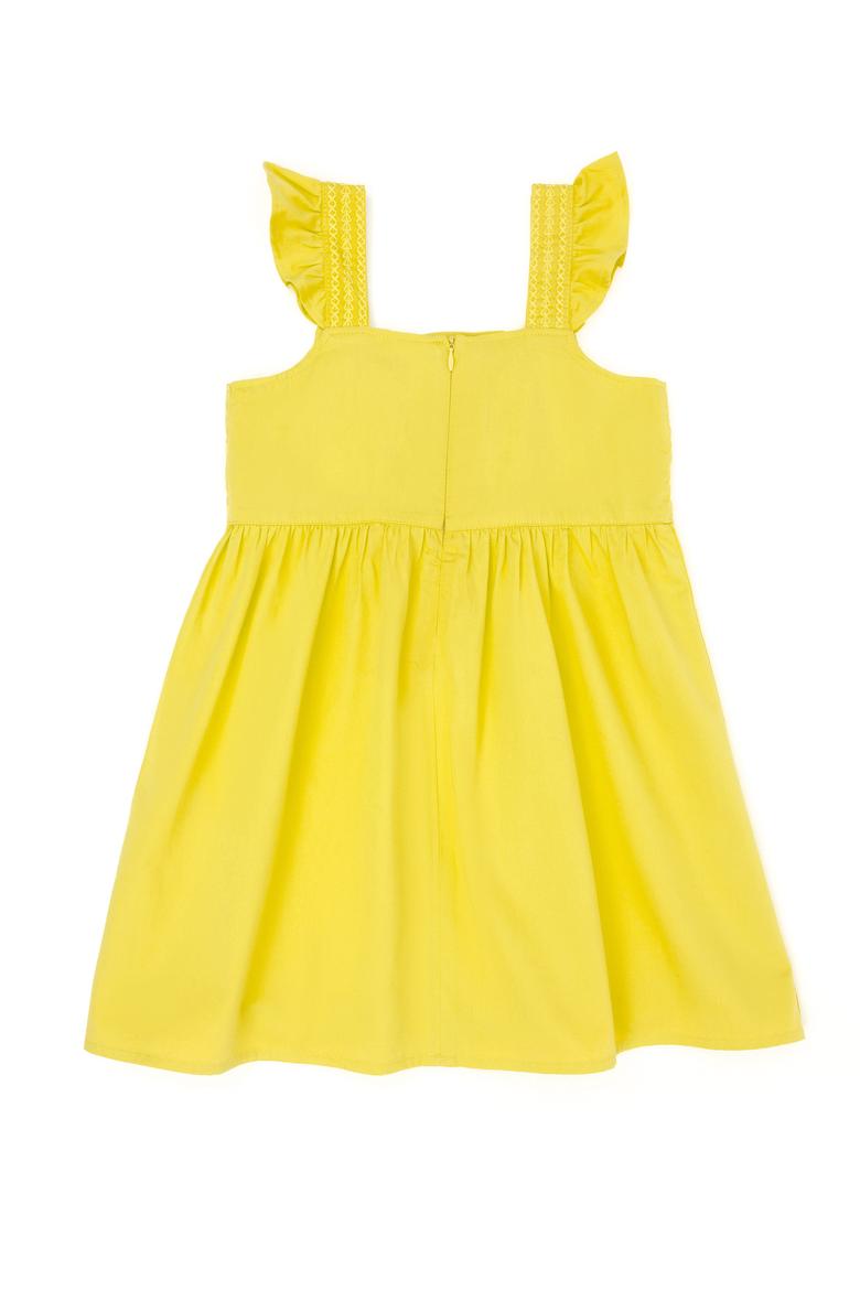 Kız Çocuk Neon Sarı Kolsuz Dokuma Elbise - 50262764031