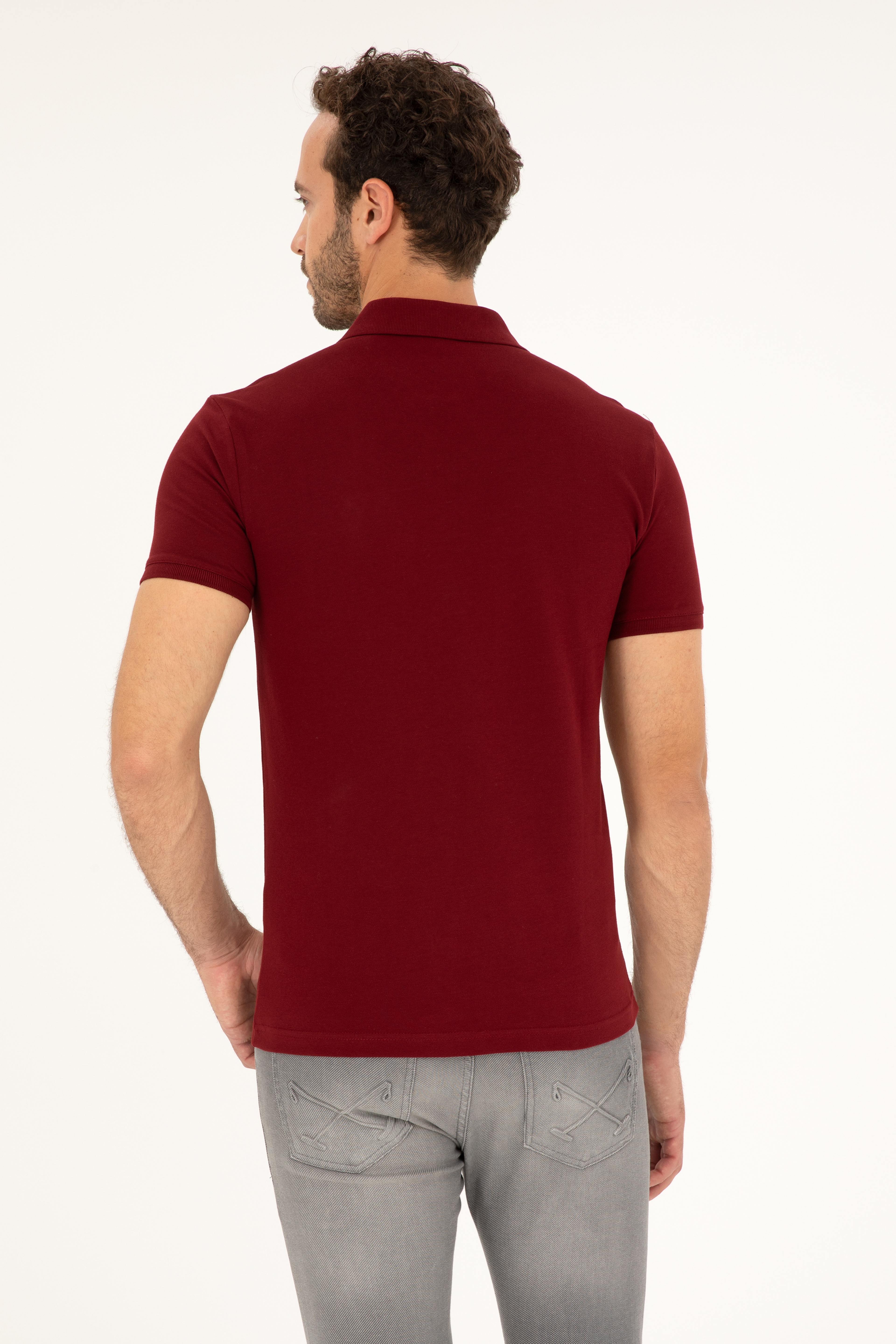 Erkek Bordo Basic Tişört - Image 5