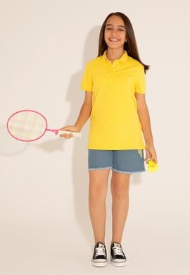 Kız Çocuk Sarı Polo Yaka Basic Tişört - 50288501037