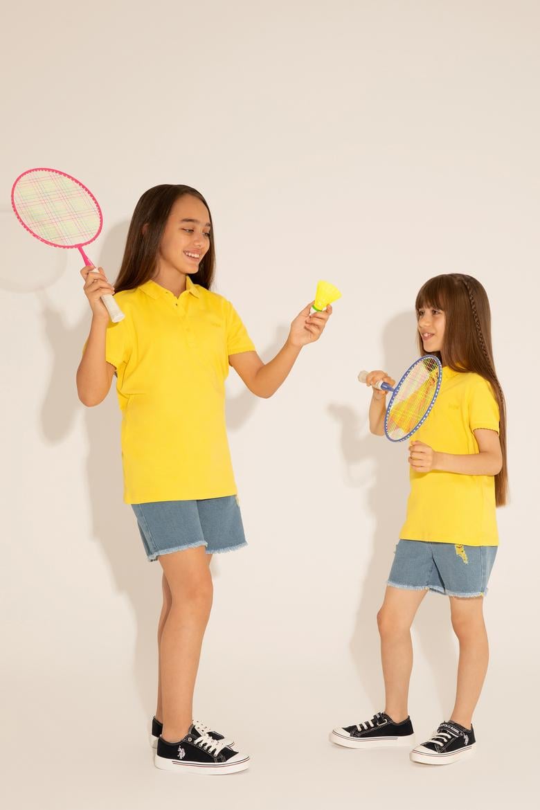 Kız Çocuk Sarı Polo Yaka Basic Tişört - 50288501037