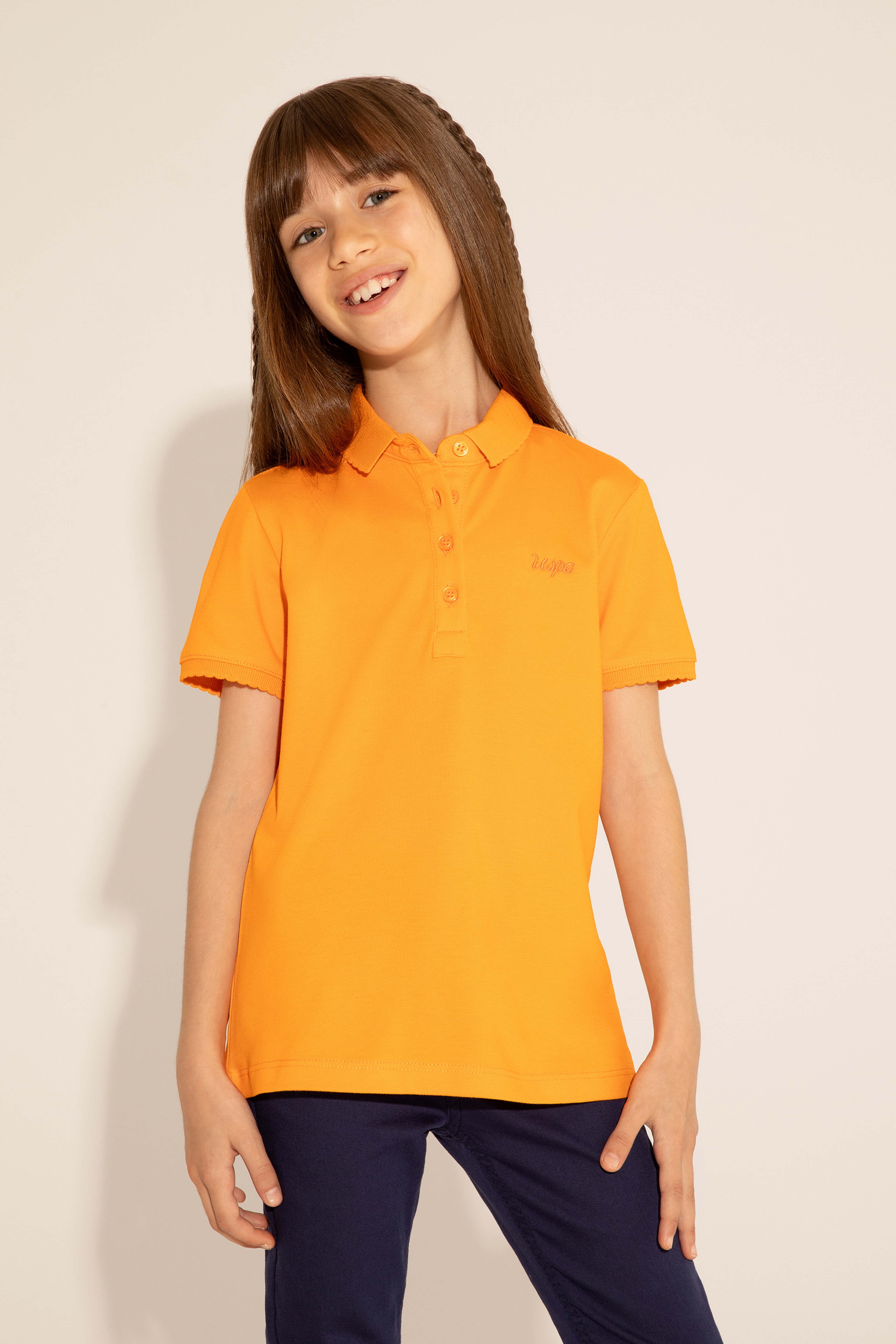 Kız Çocuk Turuncu Polo Yaka Basic Tişört