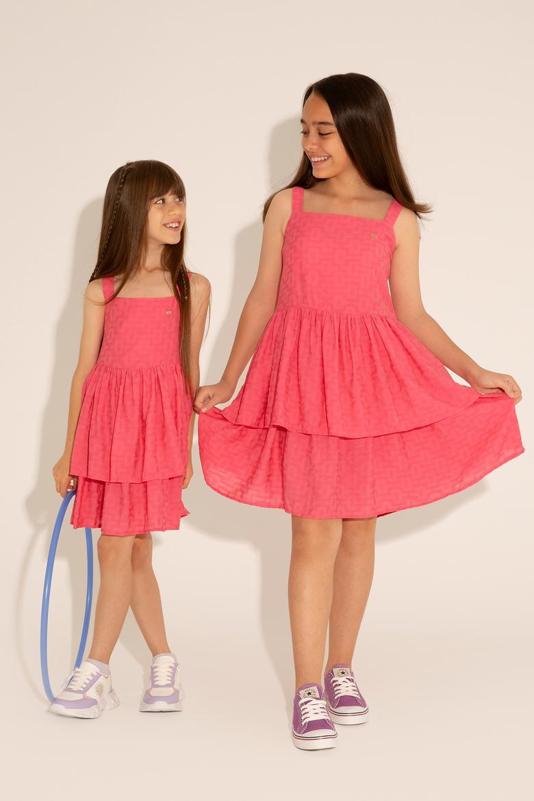 Kız Çocuk Menekşe Kolsuz Dokuma Elbise