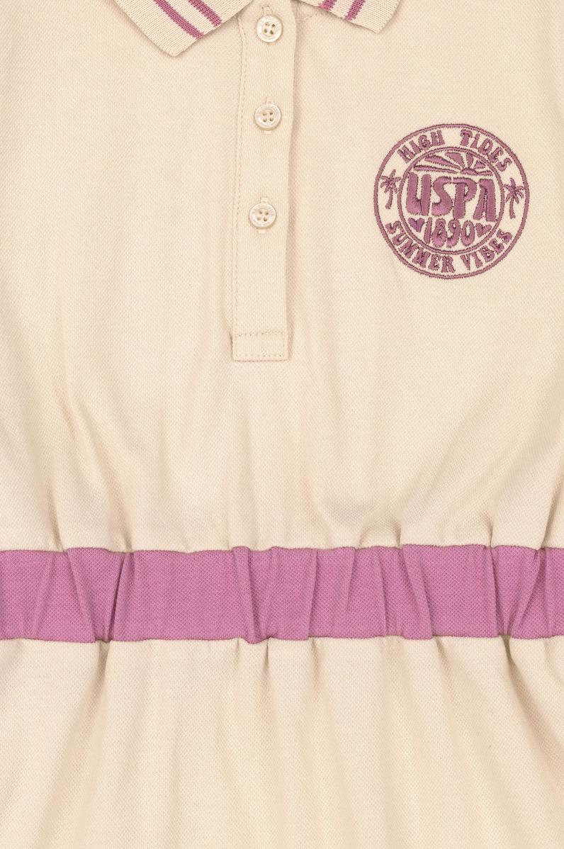 Kız Çocuk Krem Polo Yaka Kısa Kollu Örme Elbise