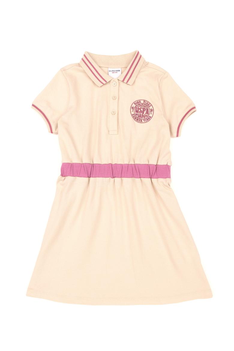 Kız Çocuk Krem Polo Yaka Kısa Kollu Örme Elbise - 50288685001