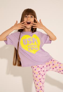 Kız Çocuk Lila Bisiklet Yaka Tişört - 50288442034