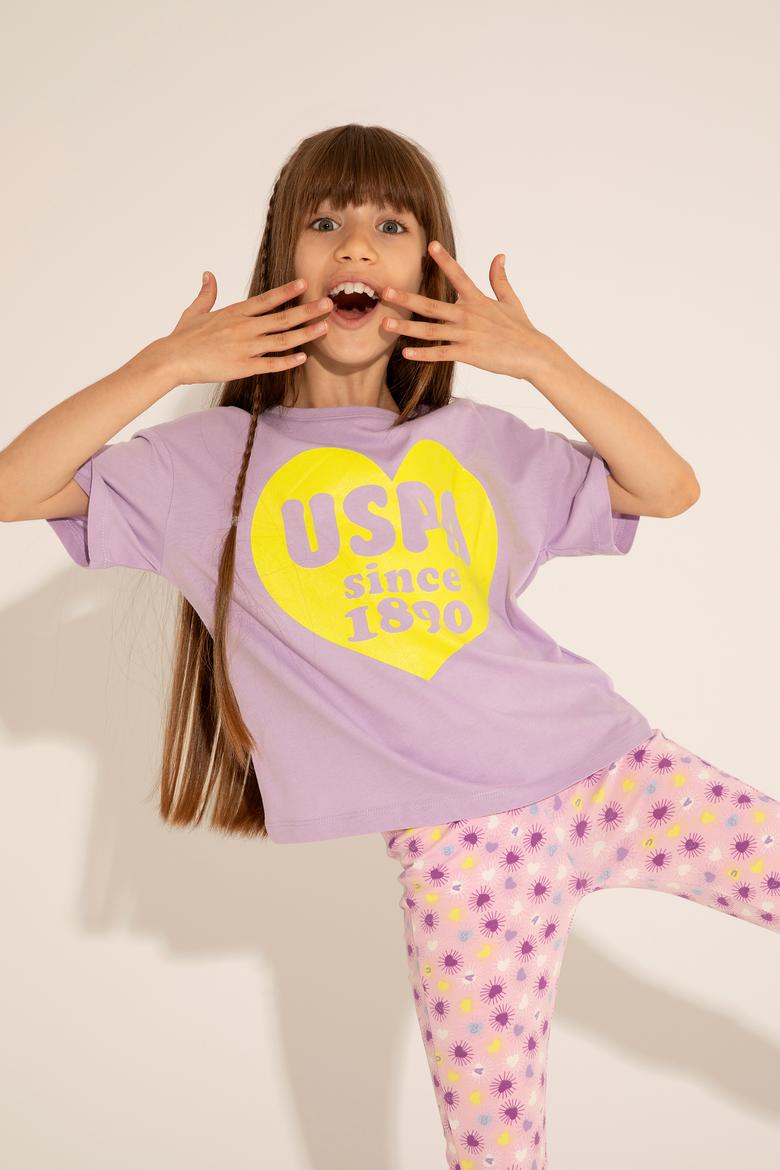 Kız Çocuk Lila Bisiklet Yaka Tişört