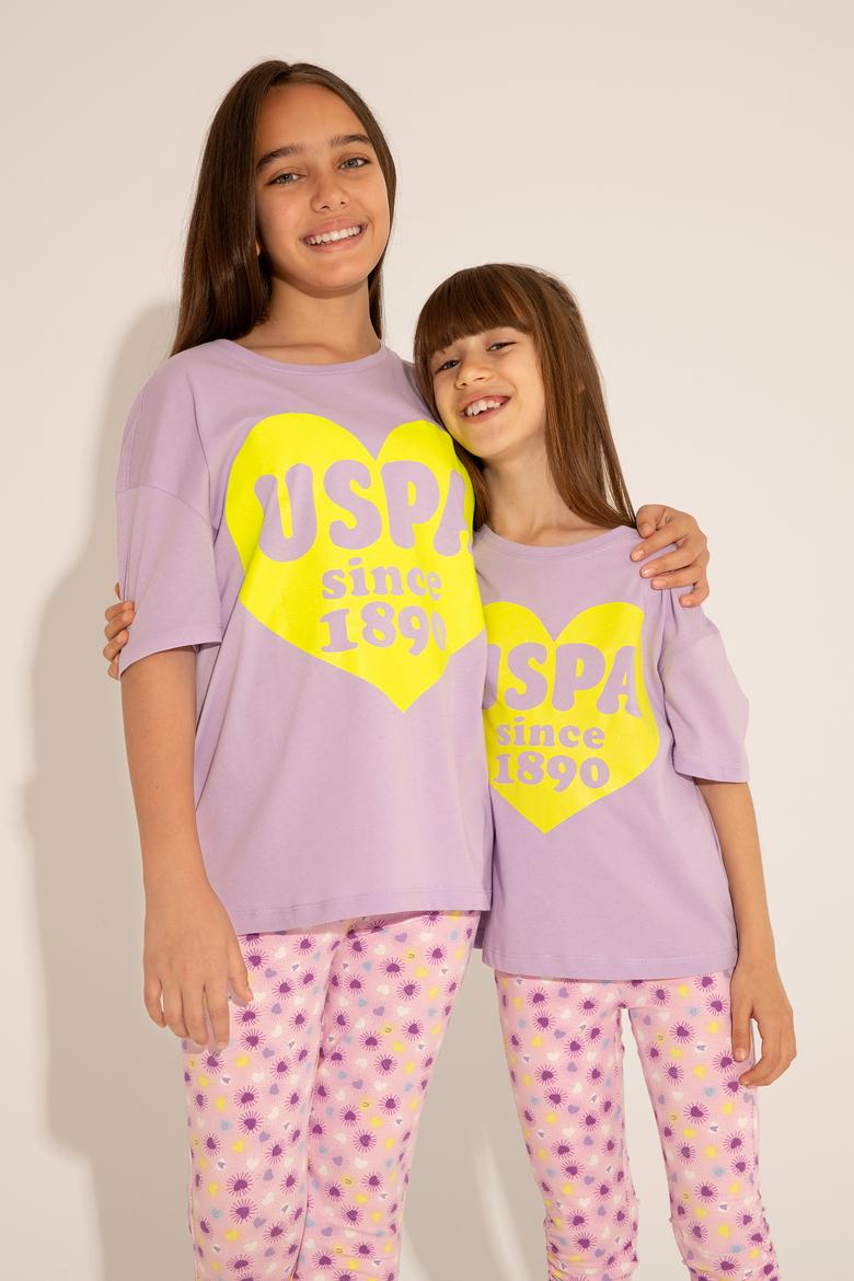 Kız Çocuk Lila Bisiklet Yaka Tişört - 50288442034