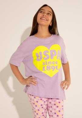 Kız Çocuk Lila Bisiklet Yaka Tişört - 50288442034