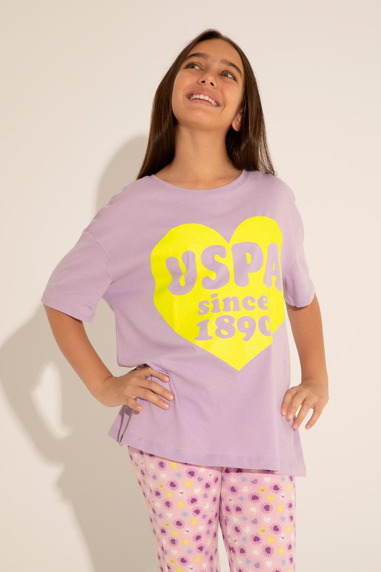 Kız Çocuk Lila Bisiklet Yaka Tişört - 50288442034