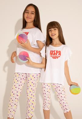 Kız Çocuk Beyaz Bisiklet Yaka Tişört - 50288438001