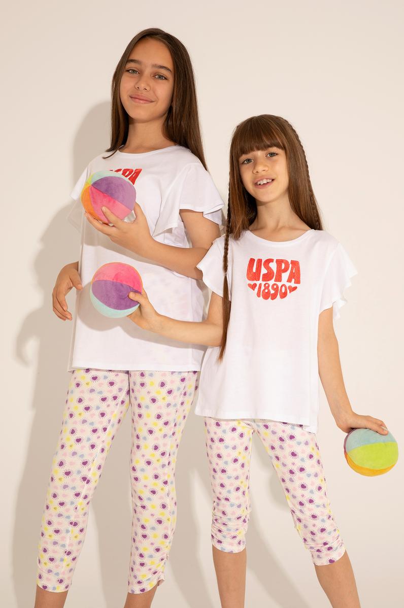 Kız Çocuk Beyaz Bisiklet Yaka Tişört