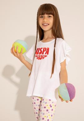 Kız Çocuk Beyaz Bisiklet Yaka Tişört - 50288438001