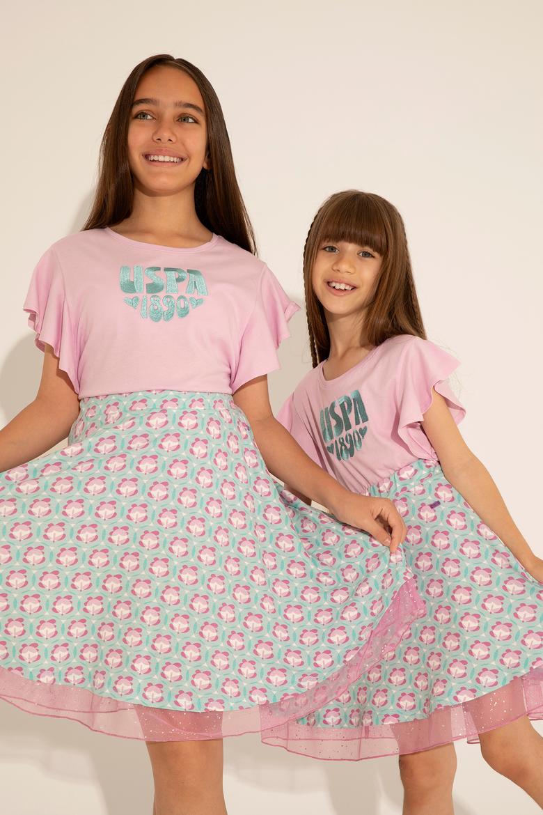 Kız Çocuk Pembe Bisiklet Yaka Tişört - 50288438018