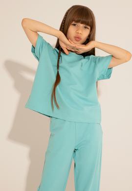 Kız Çocuk Mint Bisiklet Yaka Tişört - 50288124022