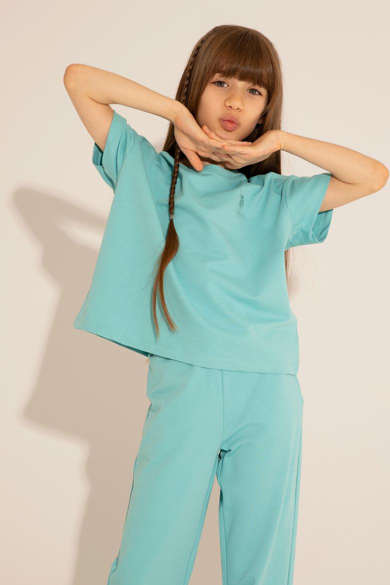 Kız Çocuk Mint Bisiklet Yaka Tişört - 50288124022