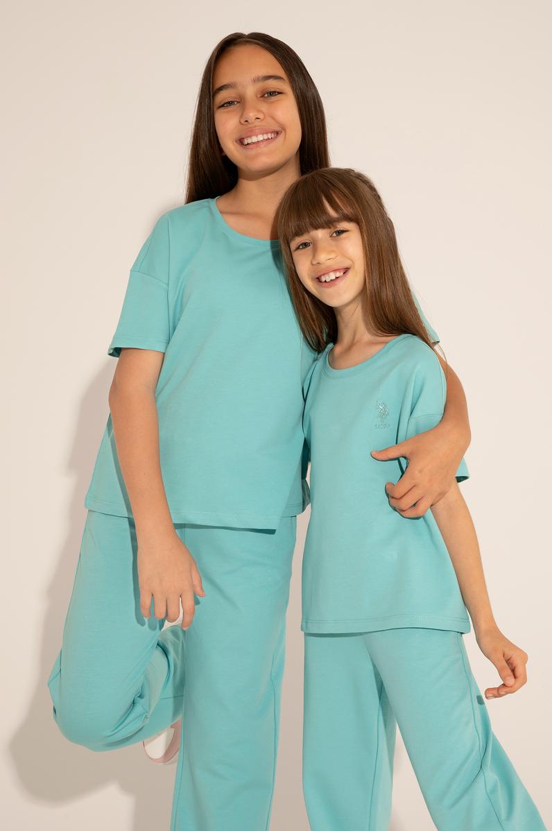 Kız Çocuk Mint Bisiklet Yaka Tişört