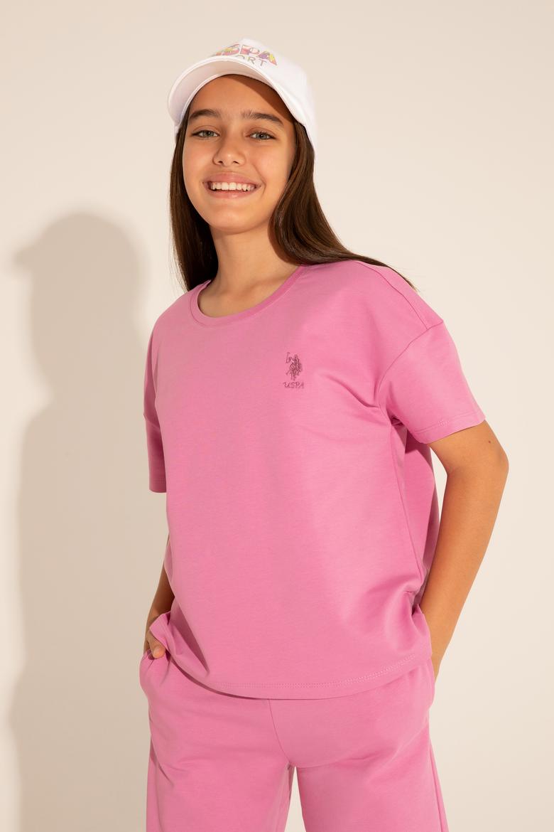 Kız Çocuk Menekşe Bisiklet Yaka Tişört - 50288124029