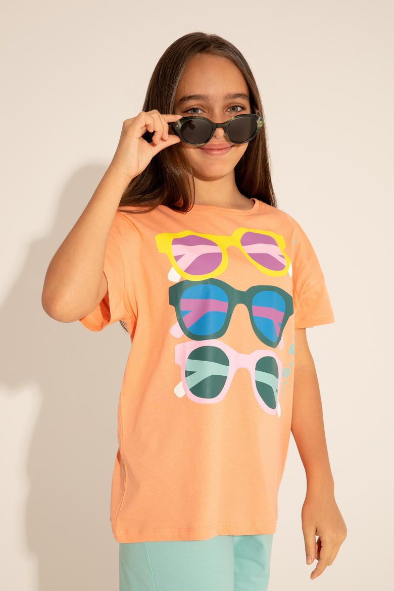 Kız Çocuk Somon Bisiklet Yaka Tişört - 50288453022