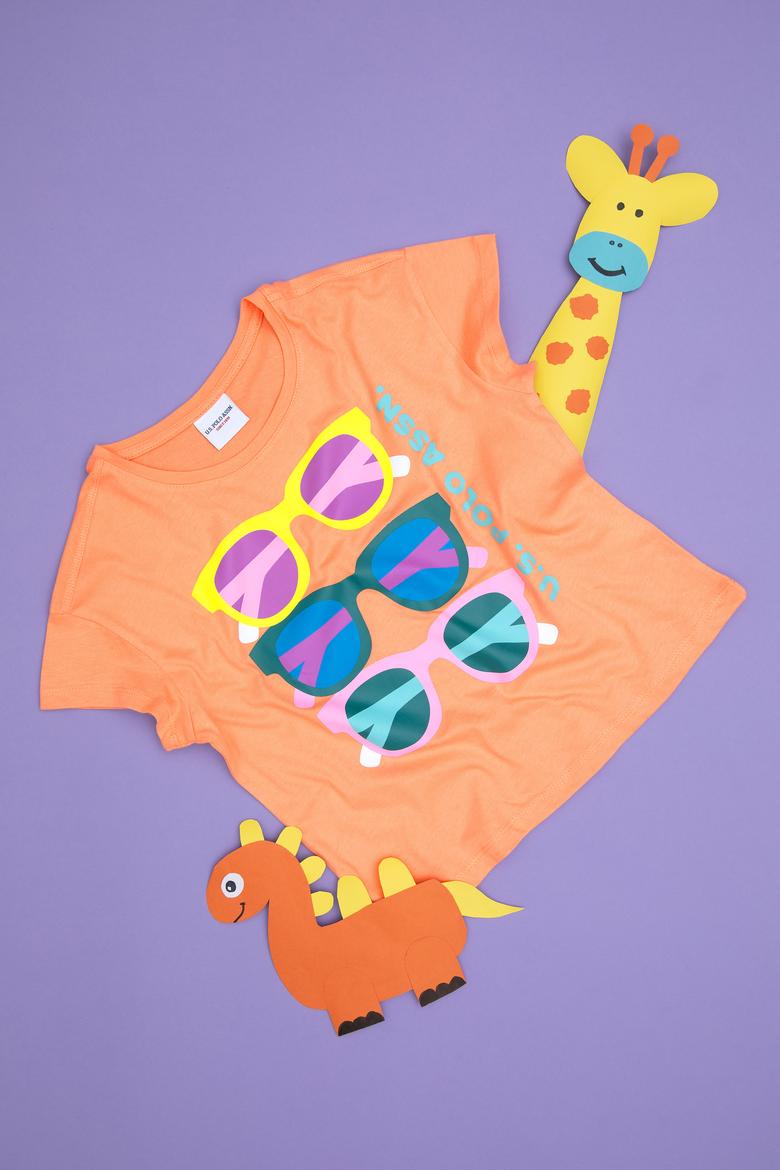 Kız Çocuk Somon Bisiklet Yaka Tişört - 50288453022