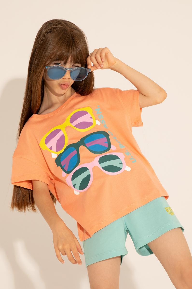 Kız Çocuk Somon Bisiklet Yaka Tişört