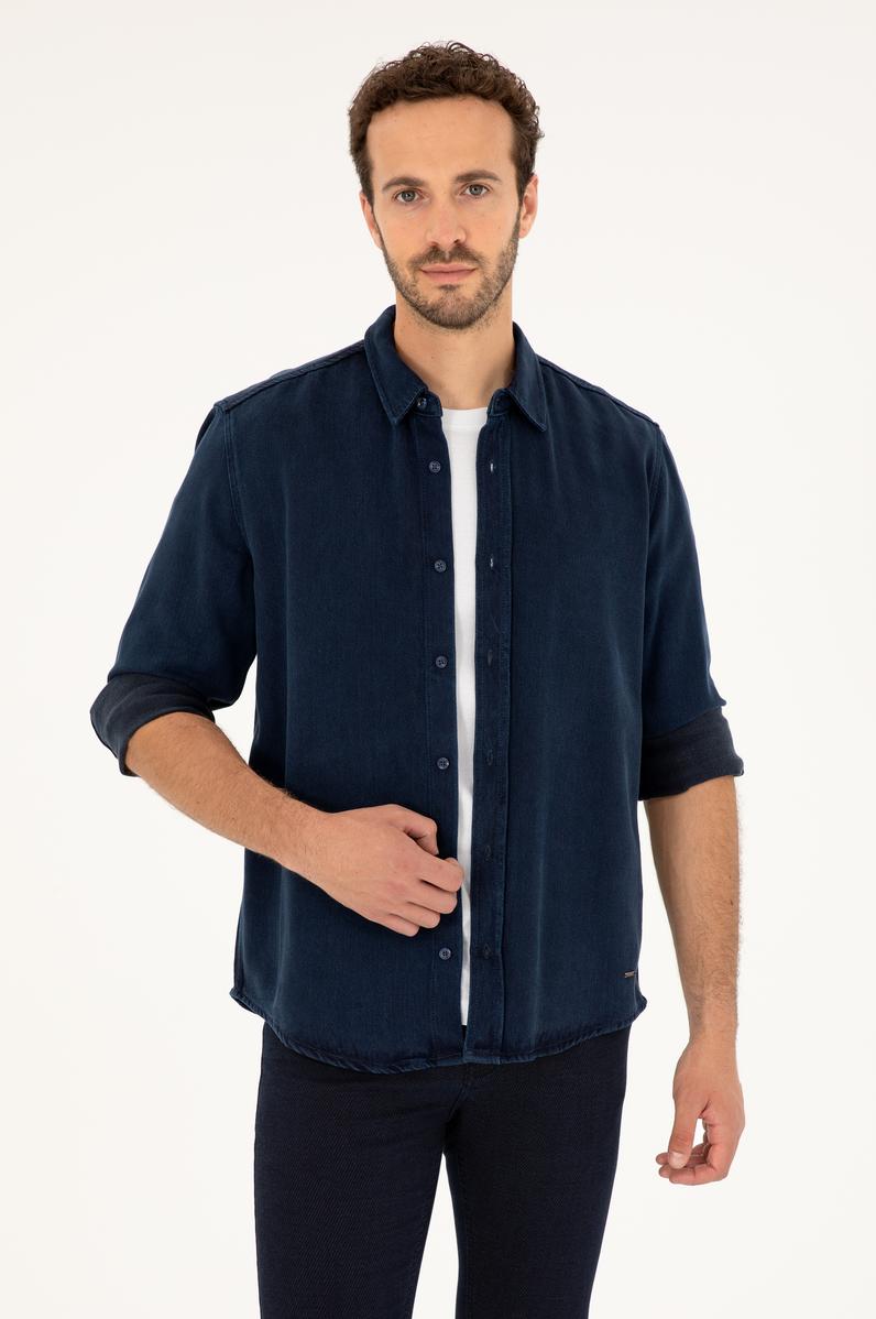 Erkek Koyu Mavi Jean Gömlek