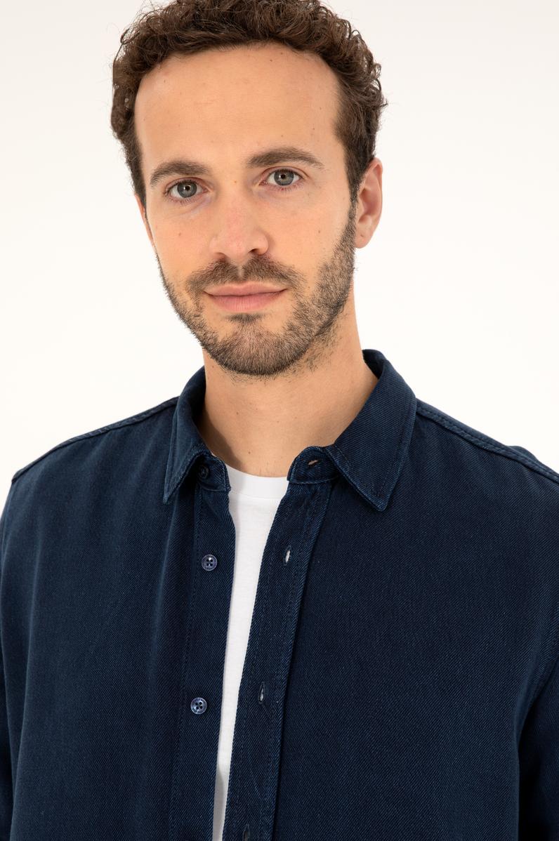 Erkek Koyu Mavi Jean Gömlek
