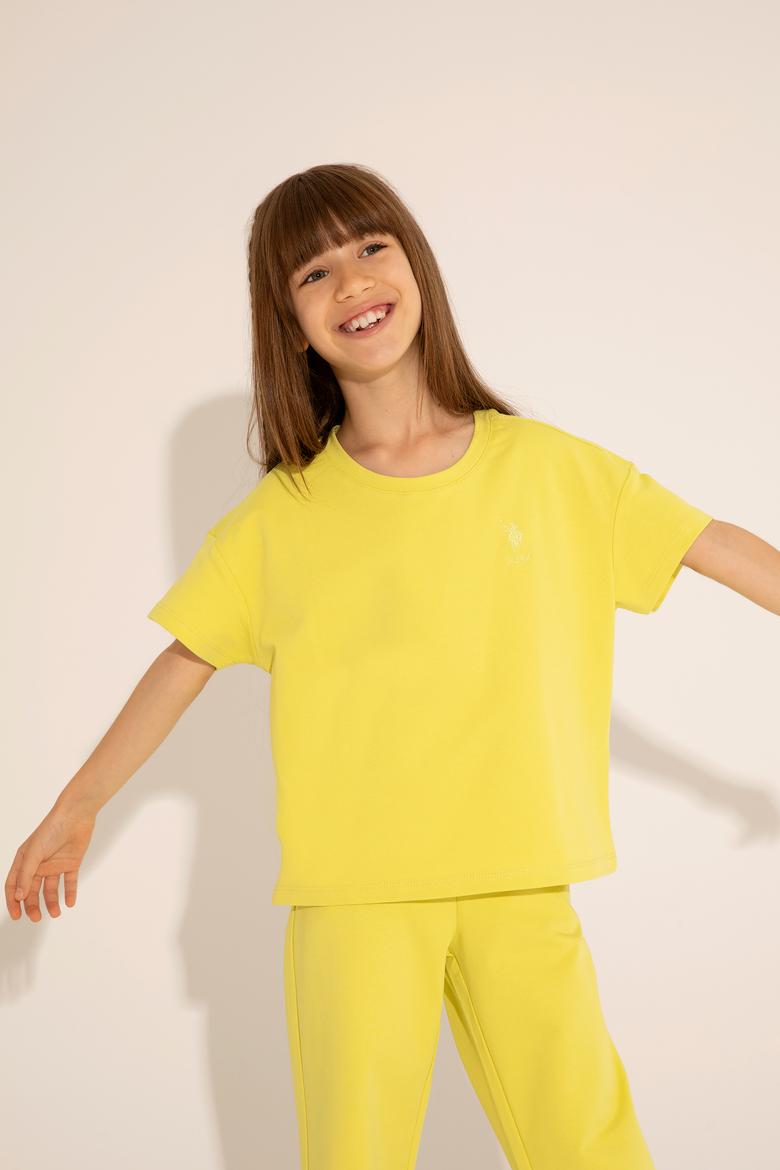 Kız Çocuk Fıstık Bisiklet Yaka Tişört - 50288124039