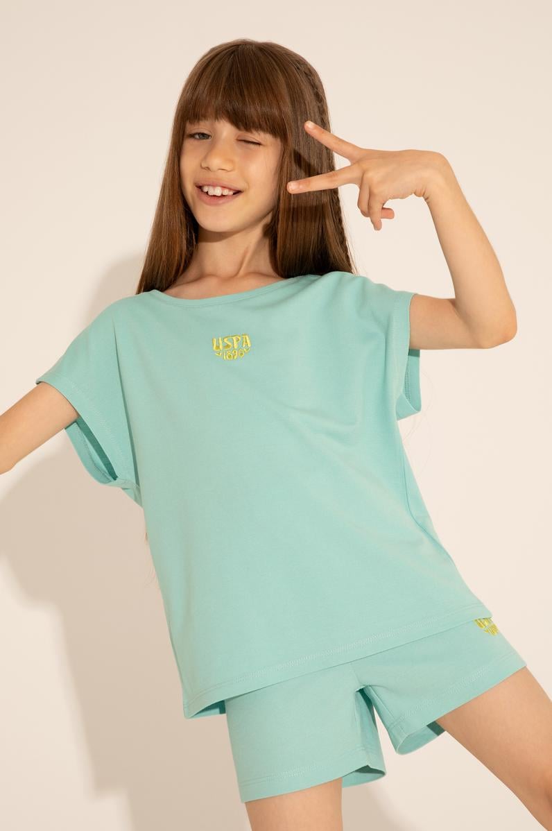 Kız Çocuk Mint Bisiklet Yaka Tişört