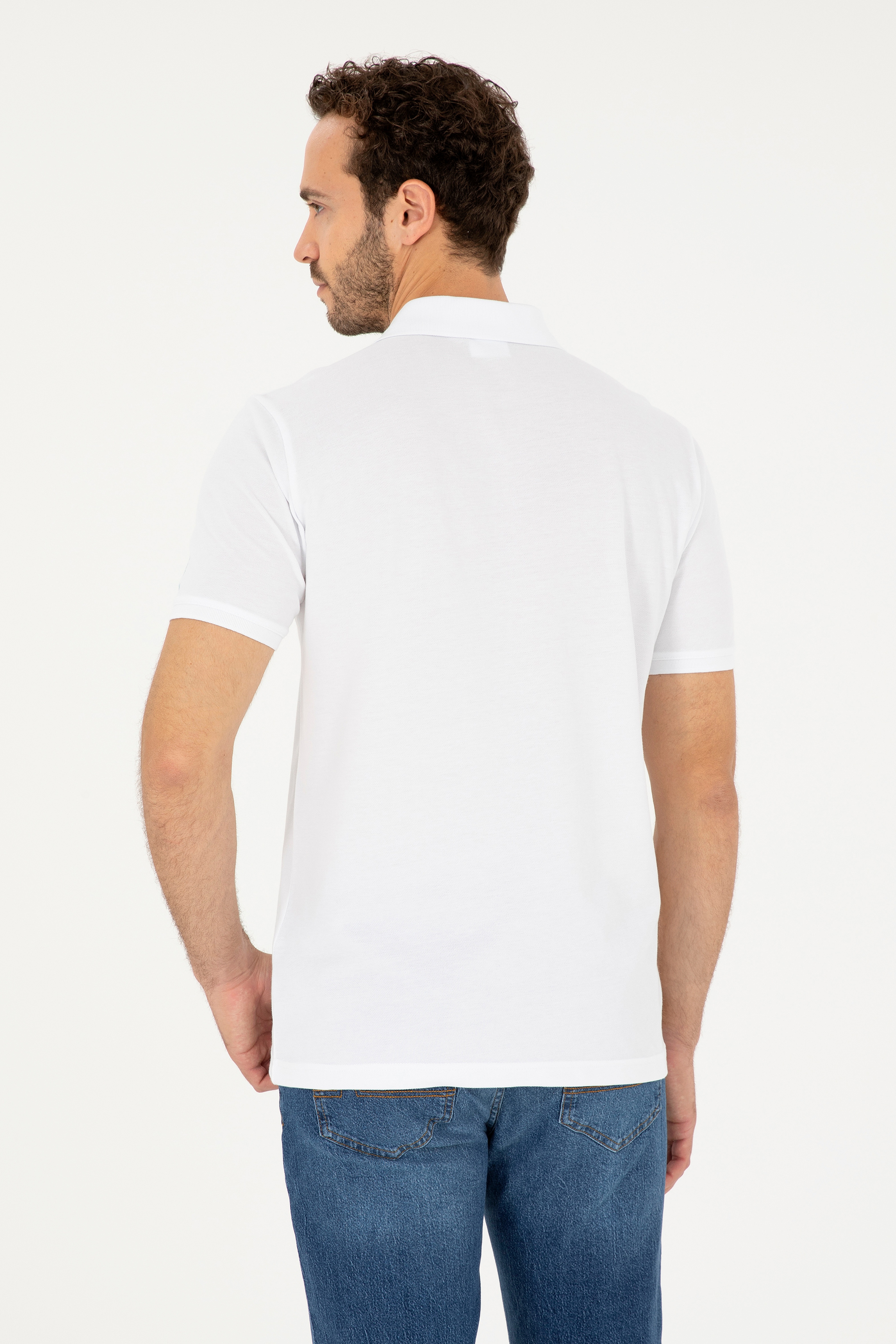 Erkek Regular Fit Polo Yaka Beyaz Tişört - Image 5