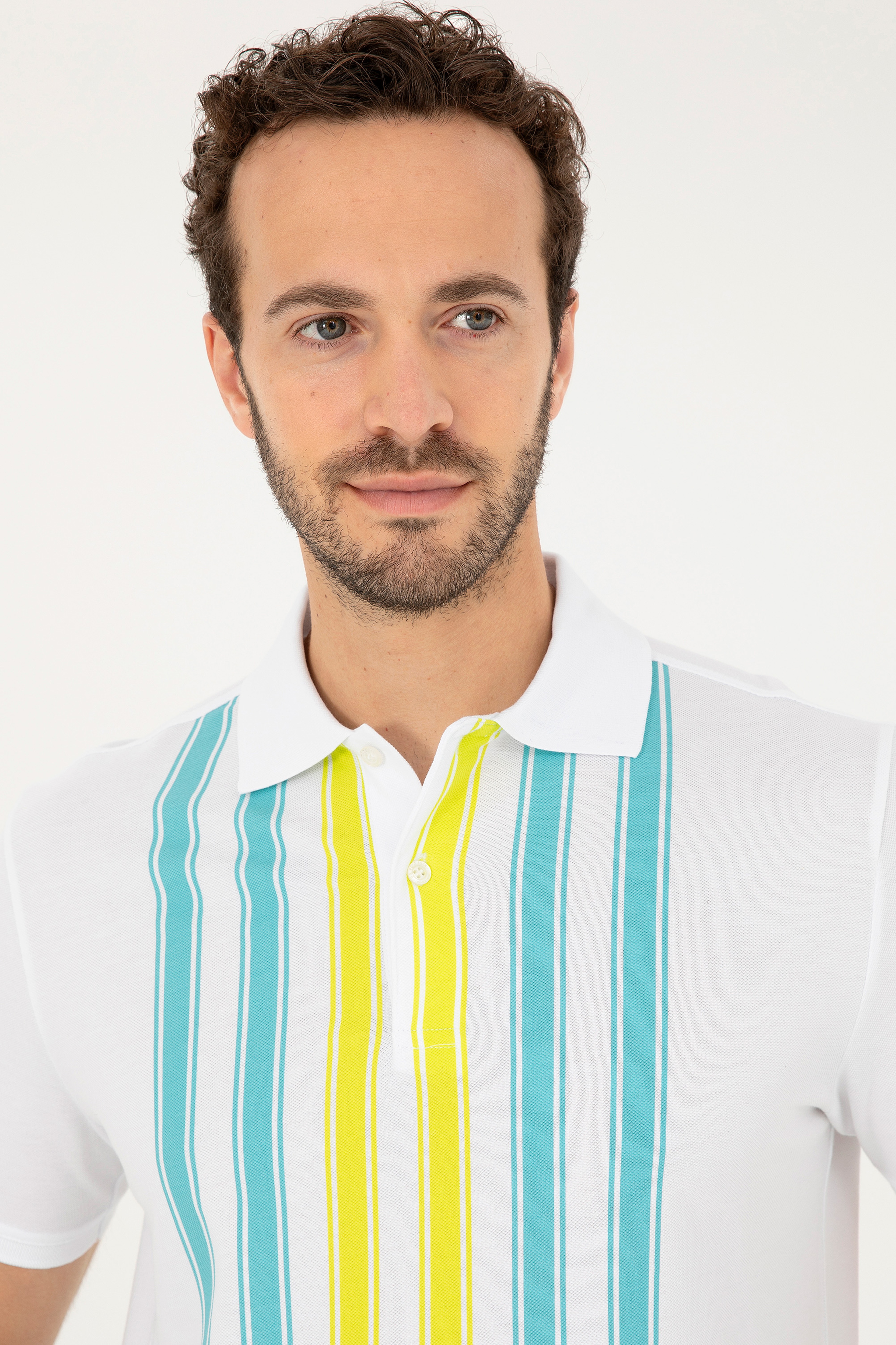 Erkek Regular Fit Polo Yaka Beyaz Tişört - Image 2