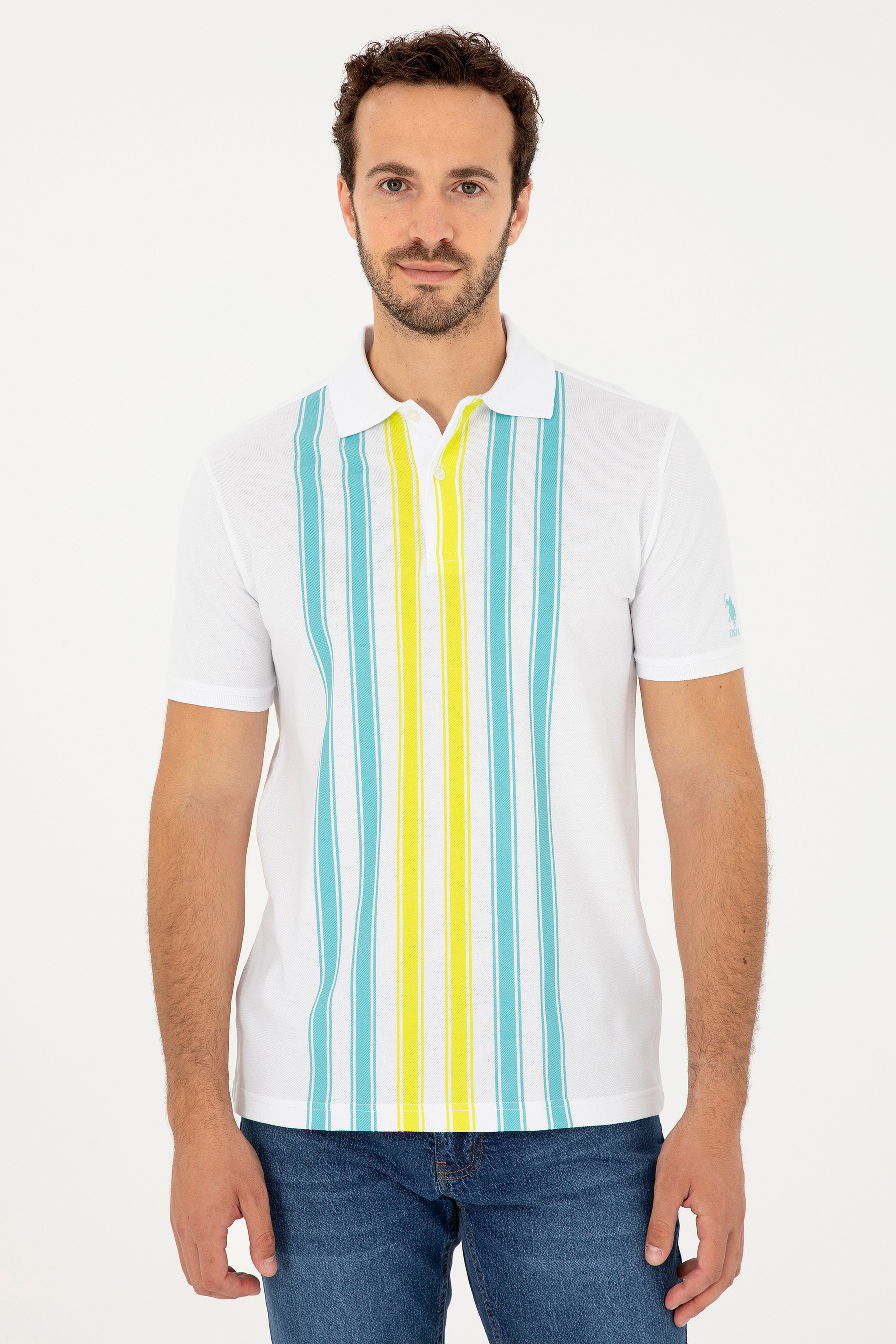 Erkek Regular Fit Polo Yaka Beyaz Tişört - Image 3