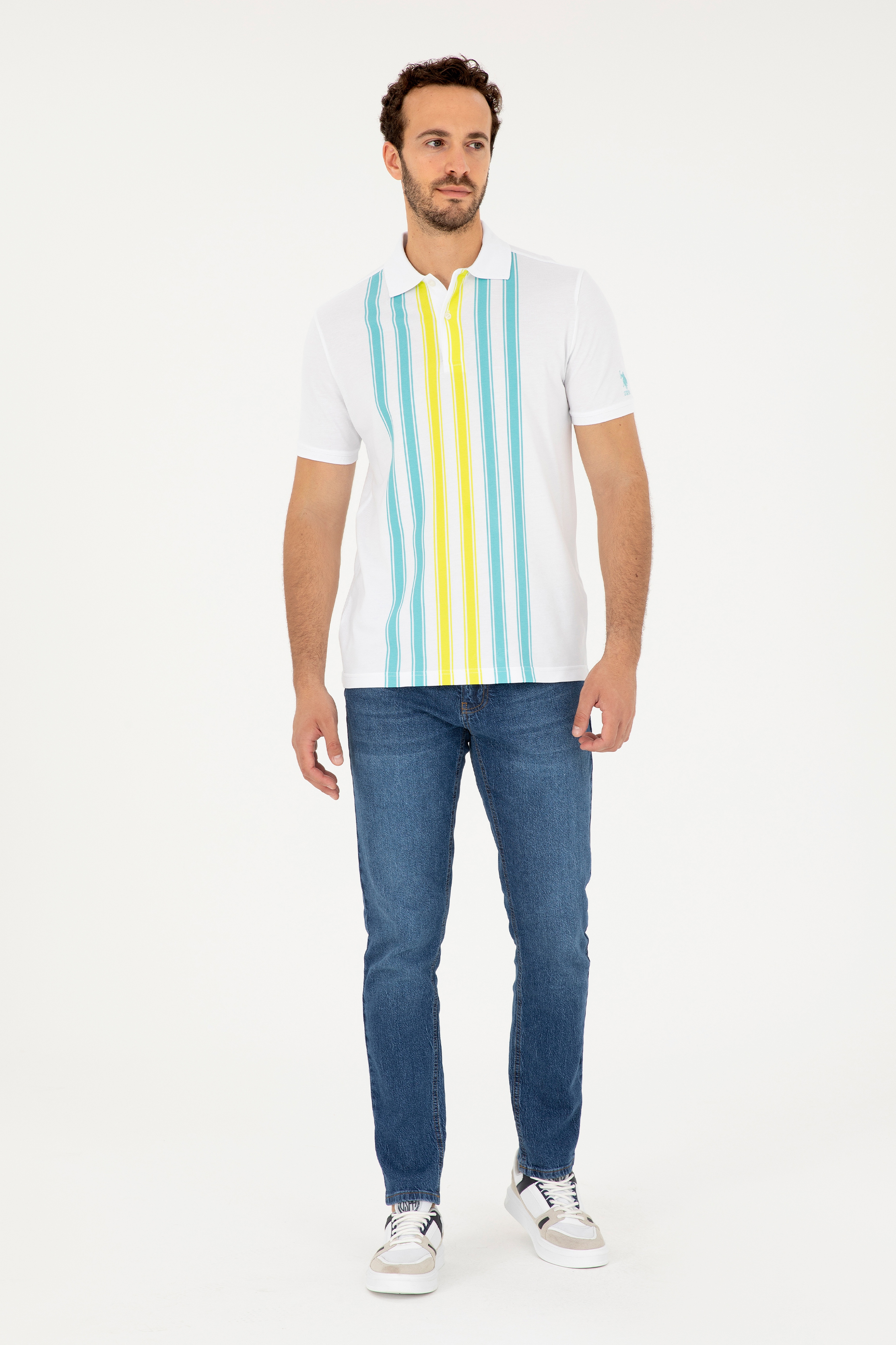 Erkek Regular Fit Polo Yaka Beyaz Tişört