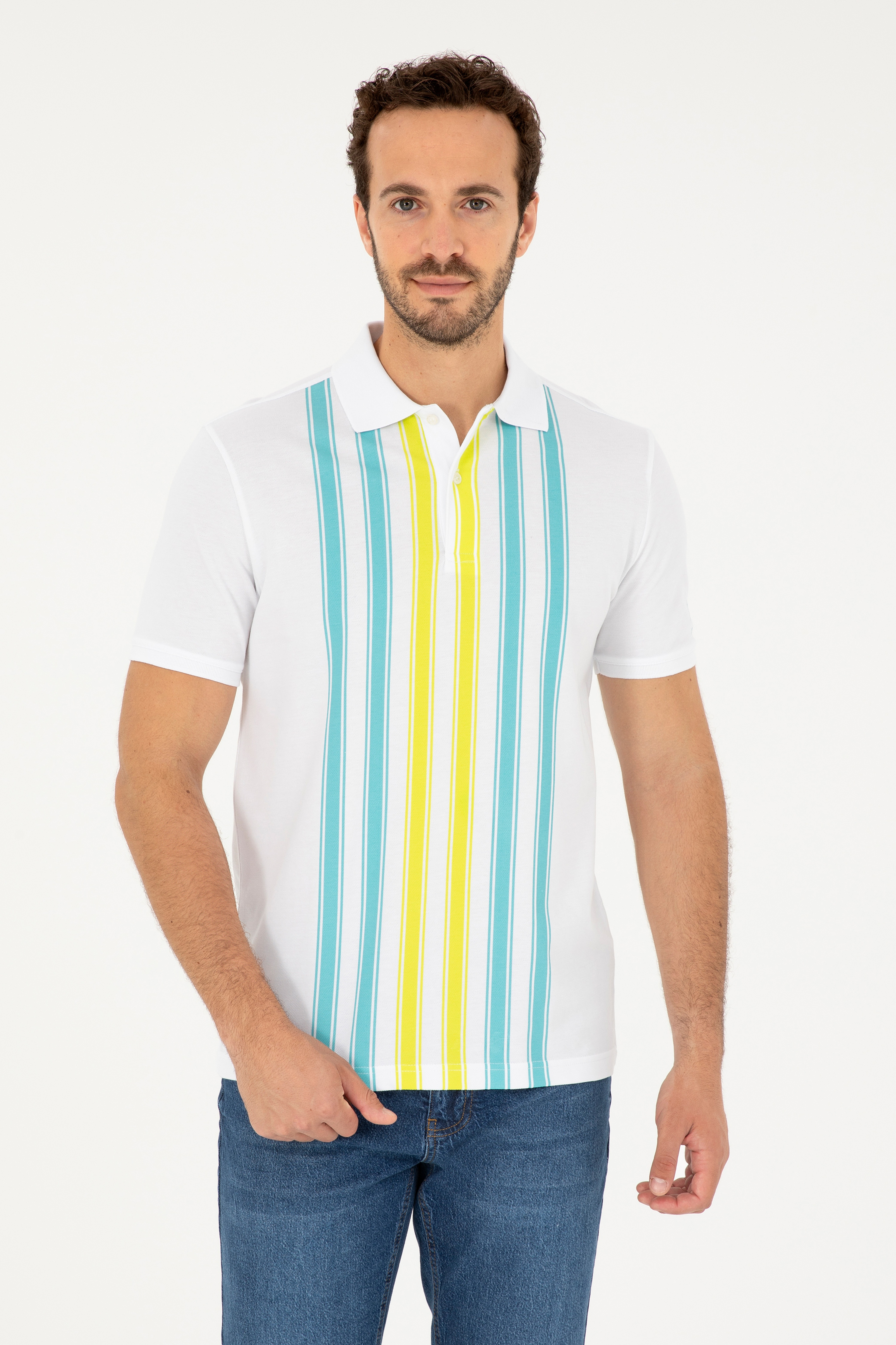 Erkek Regular Fit Polo Yaka Beyaz Tişört - Image 1