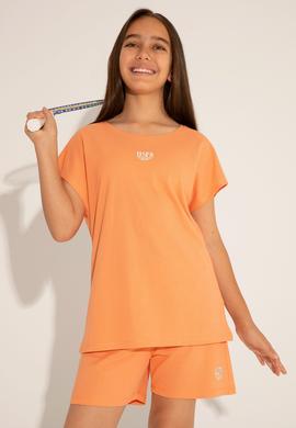 Kız Çocuk Somon Bisiklet Yaka Tişört - 50288133040