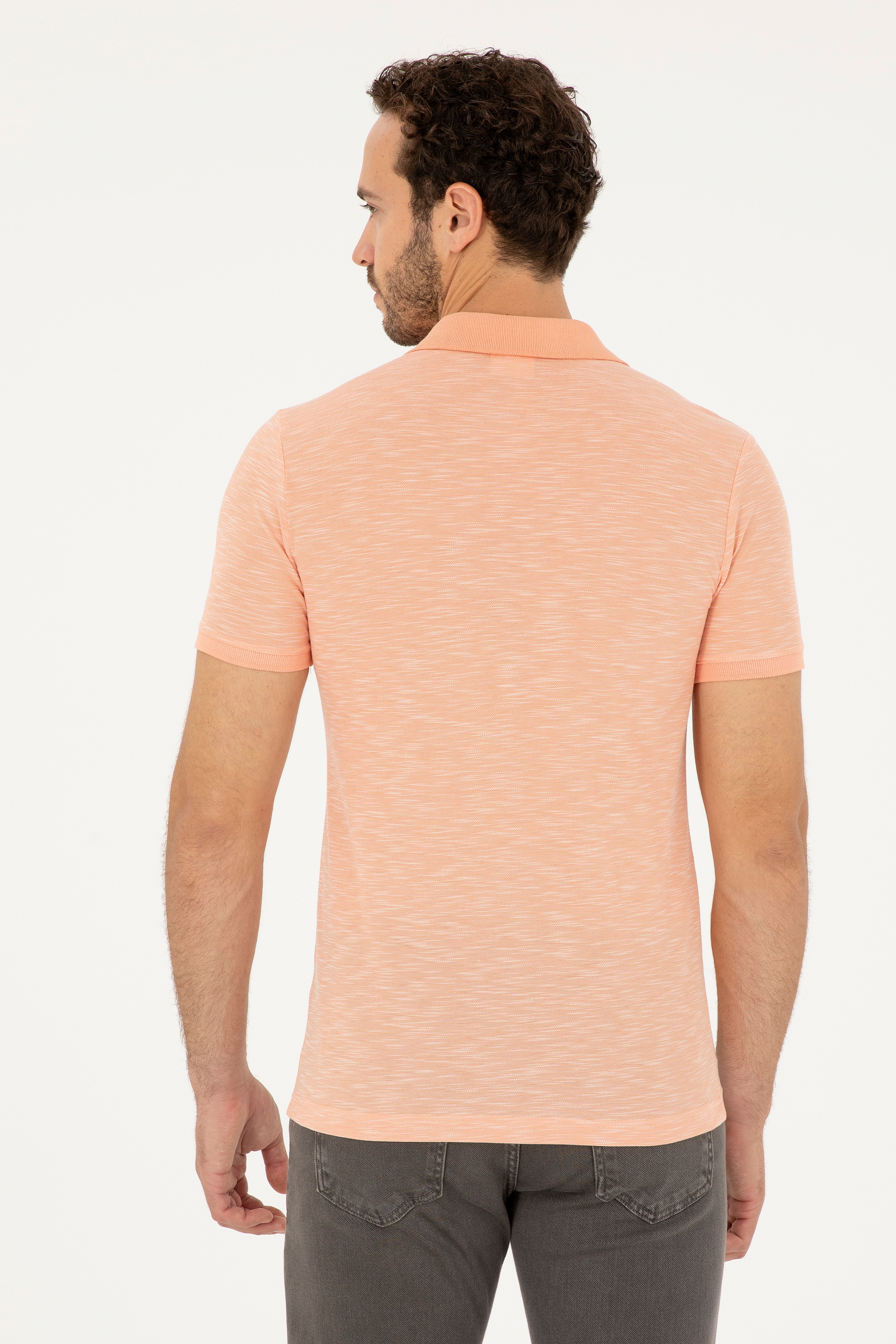 Erkek Slim Fit Polo Yaka Somon Tişört - Image 5