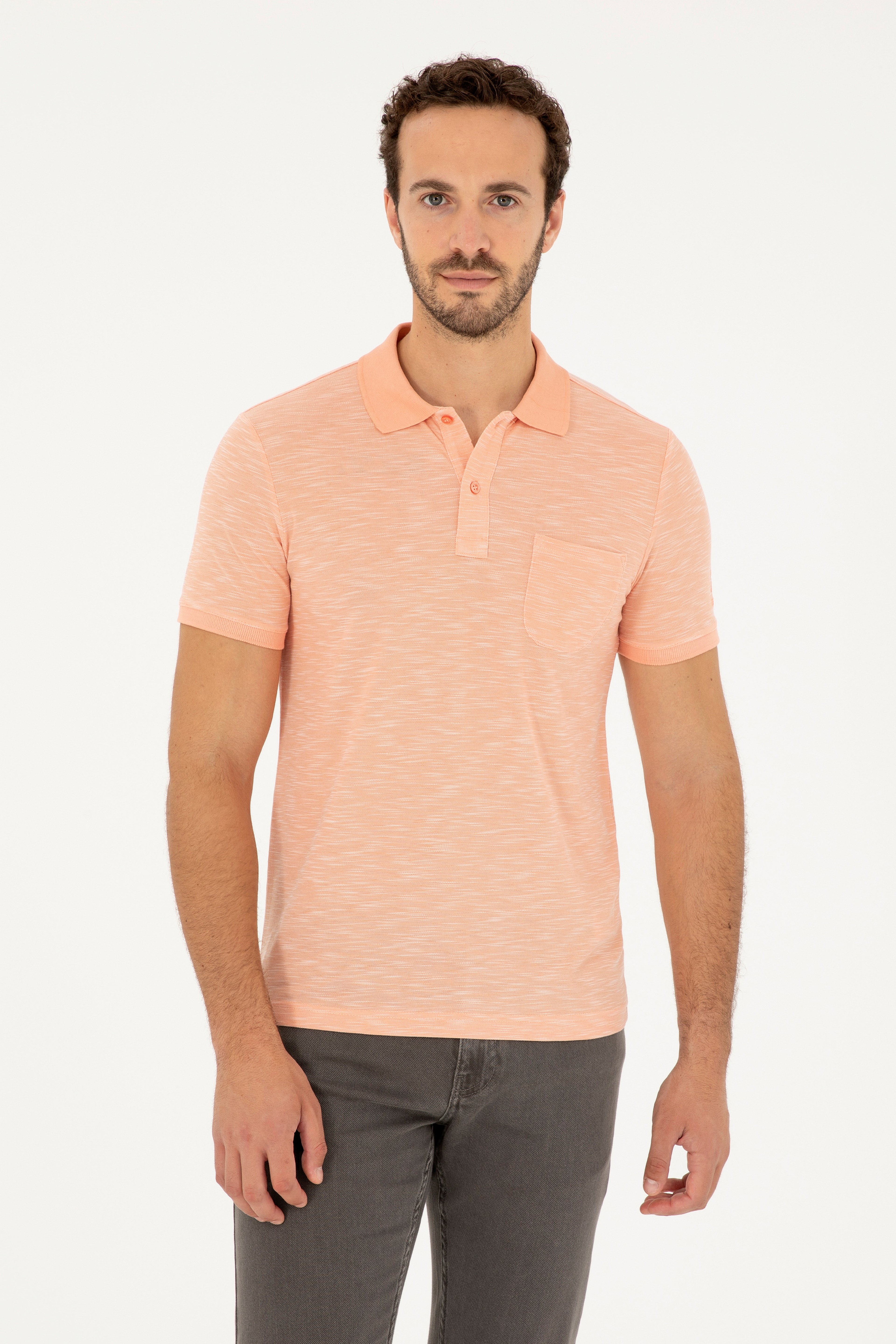 Erkek Slim Fit Polo Yaka Somon Tişört - Image 1