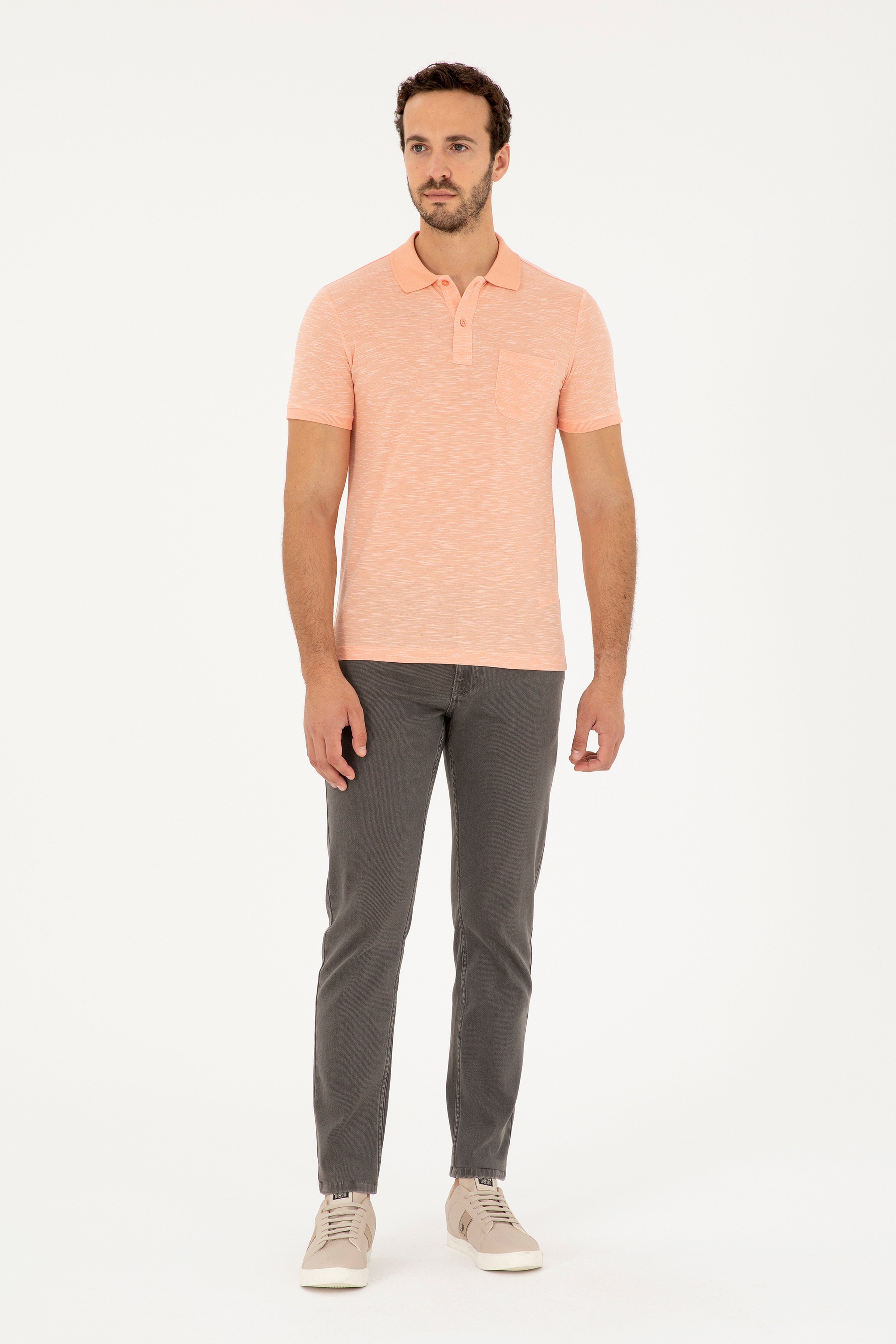 Erkek Slim Fit Polo Yaka Somon Tişört