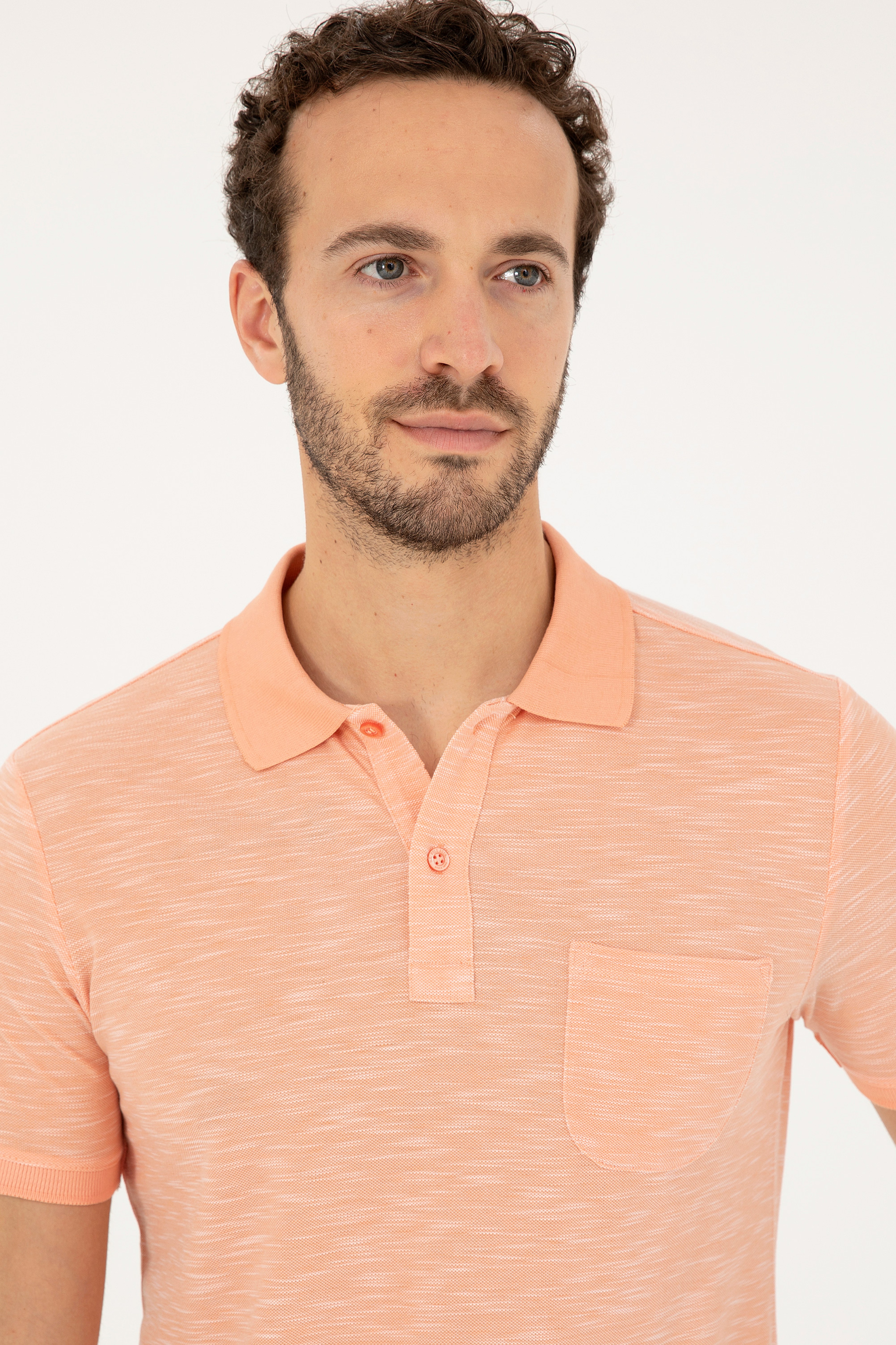Erkek Slim Fit Polo Yaka Somon Tişört - Image 2
