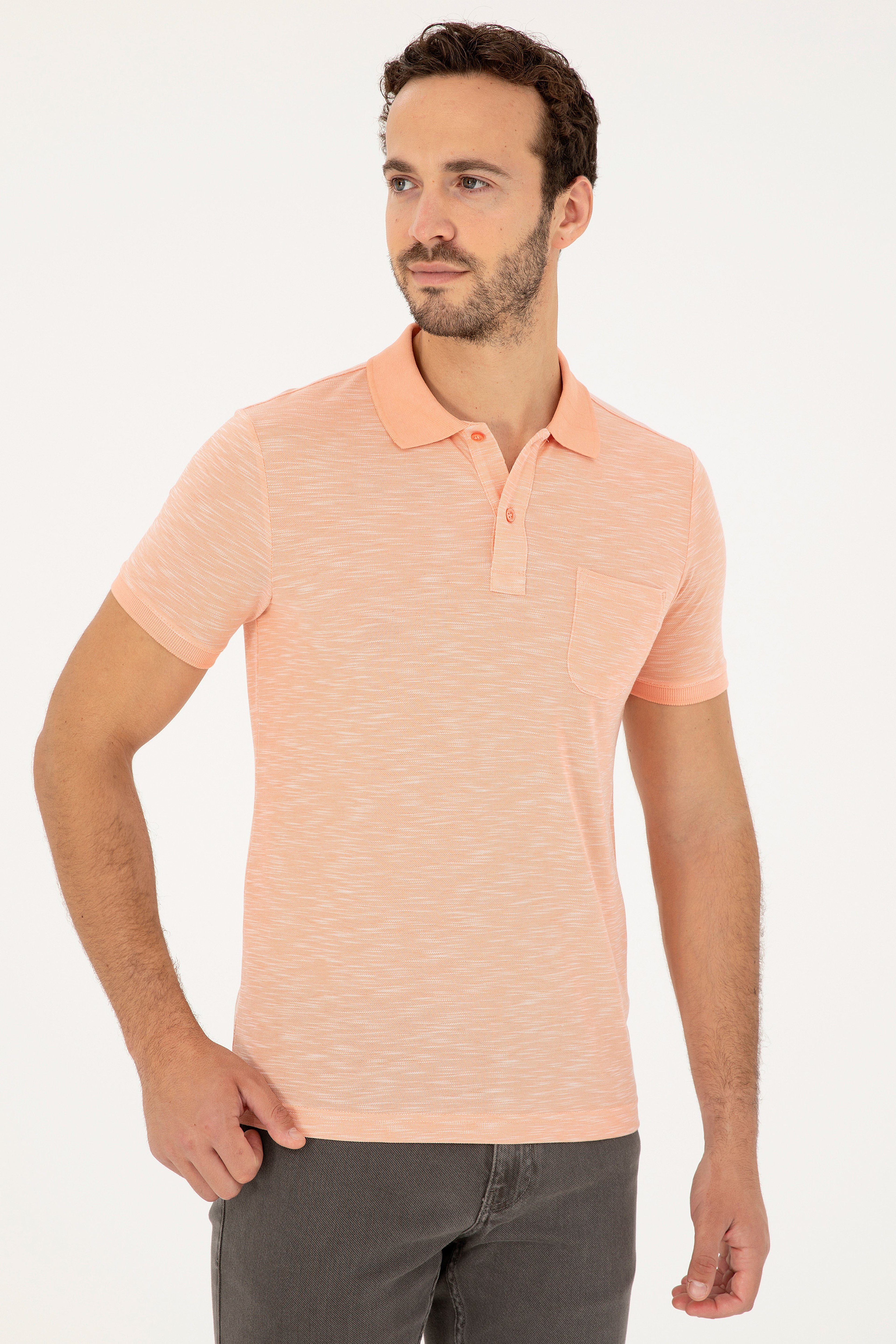 Erkek Slim Fit Polo Yaka Somon Tişört - Image 3