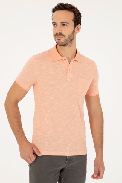 Erkek Slim Fit Polo Yaka Somon Tişört