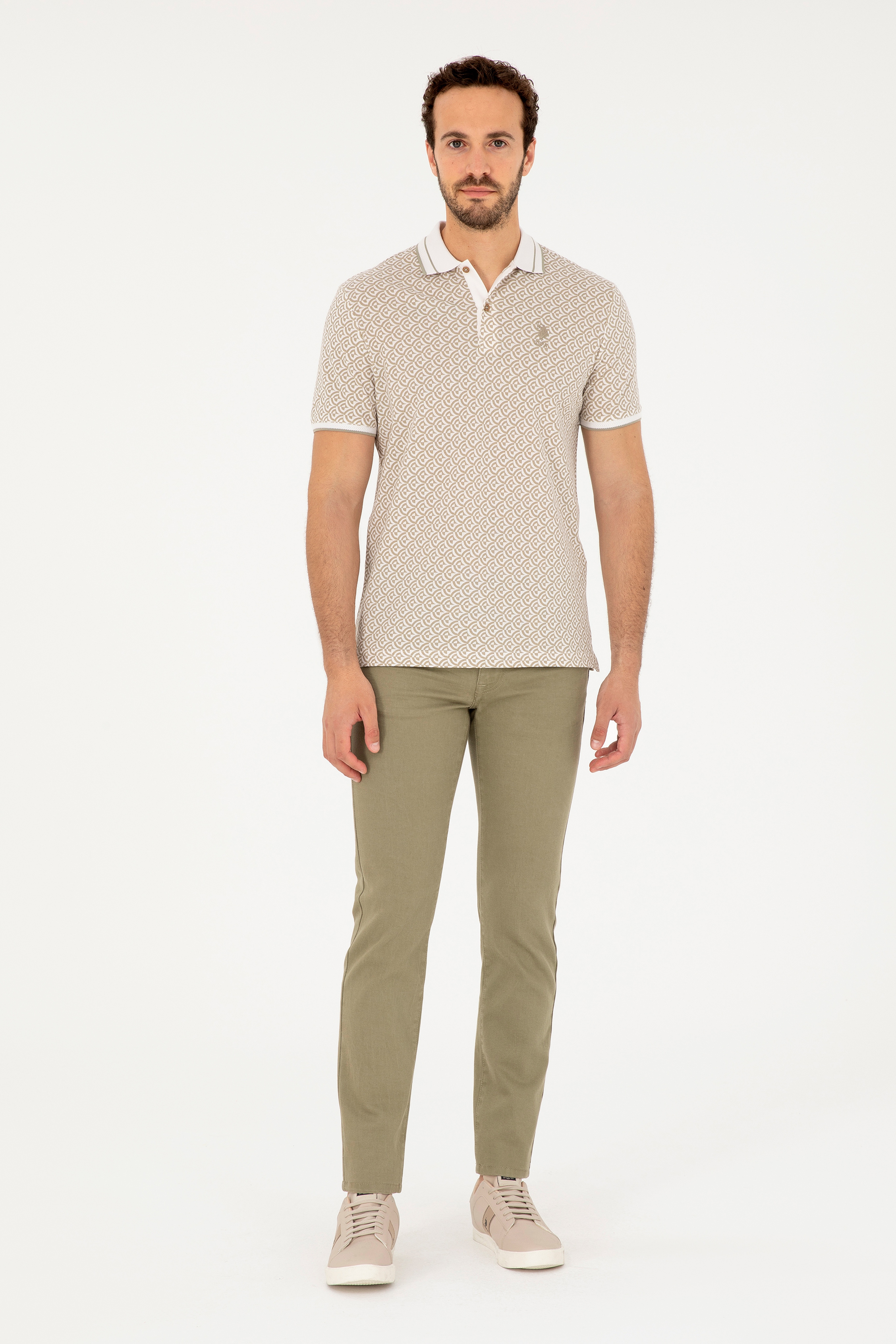 Erkek Regular Fit Polo Yaka Açık Haki Tişört - Image 4