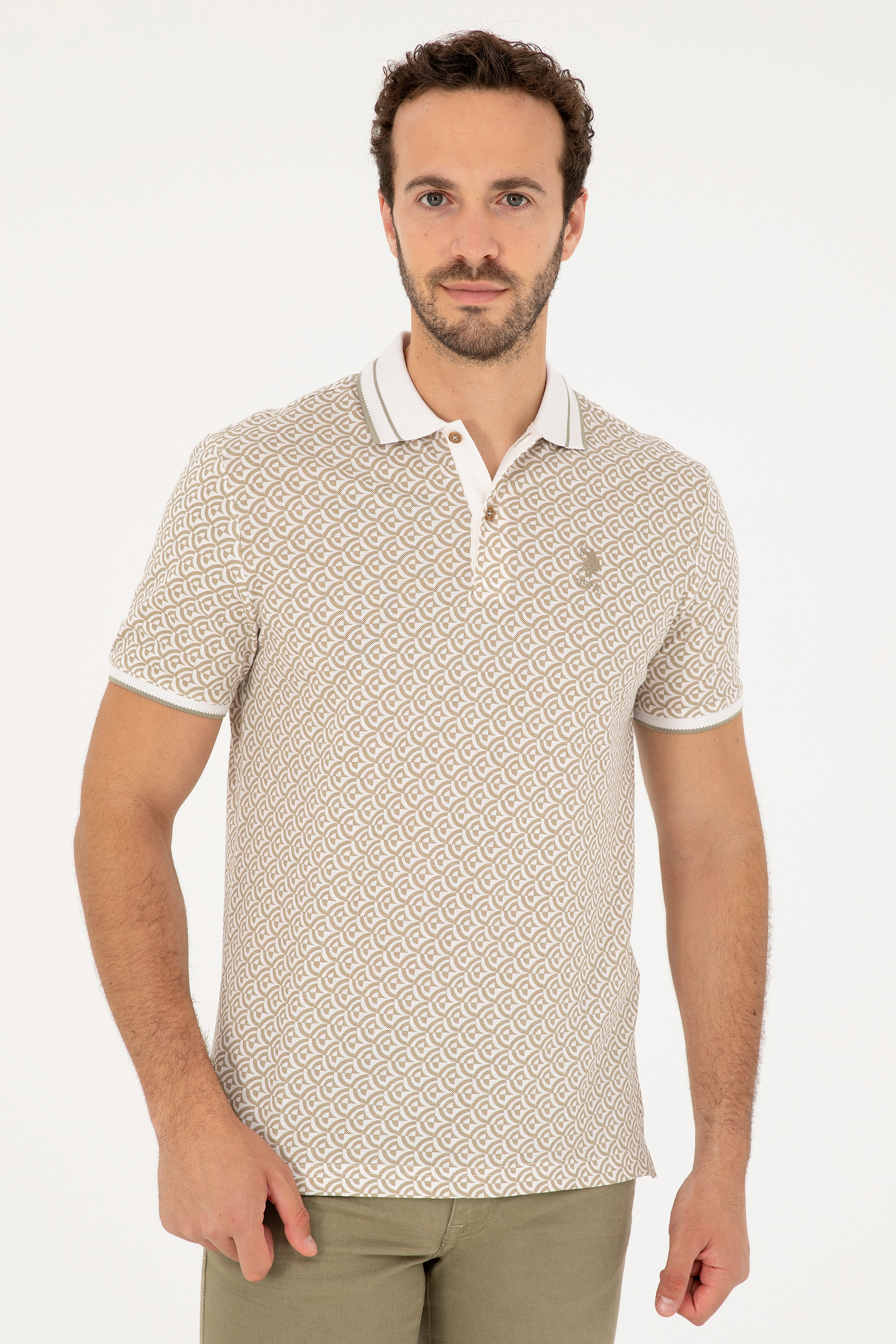 Erkek Regular Fit Polo Yaka Açık Haki Tişört