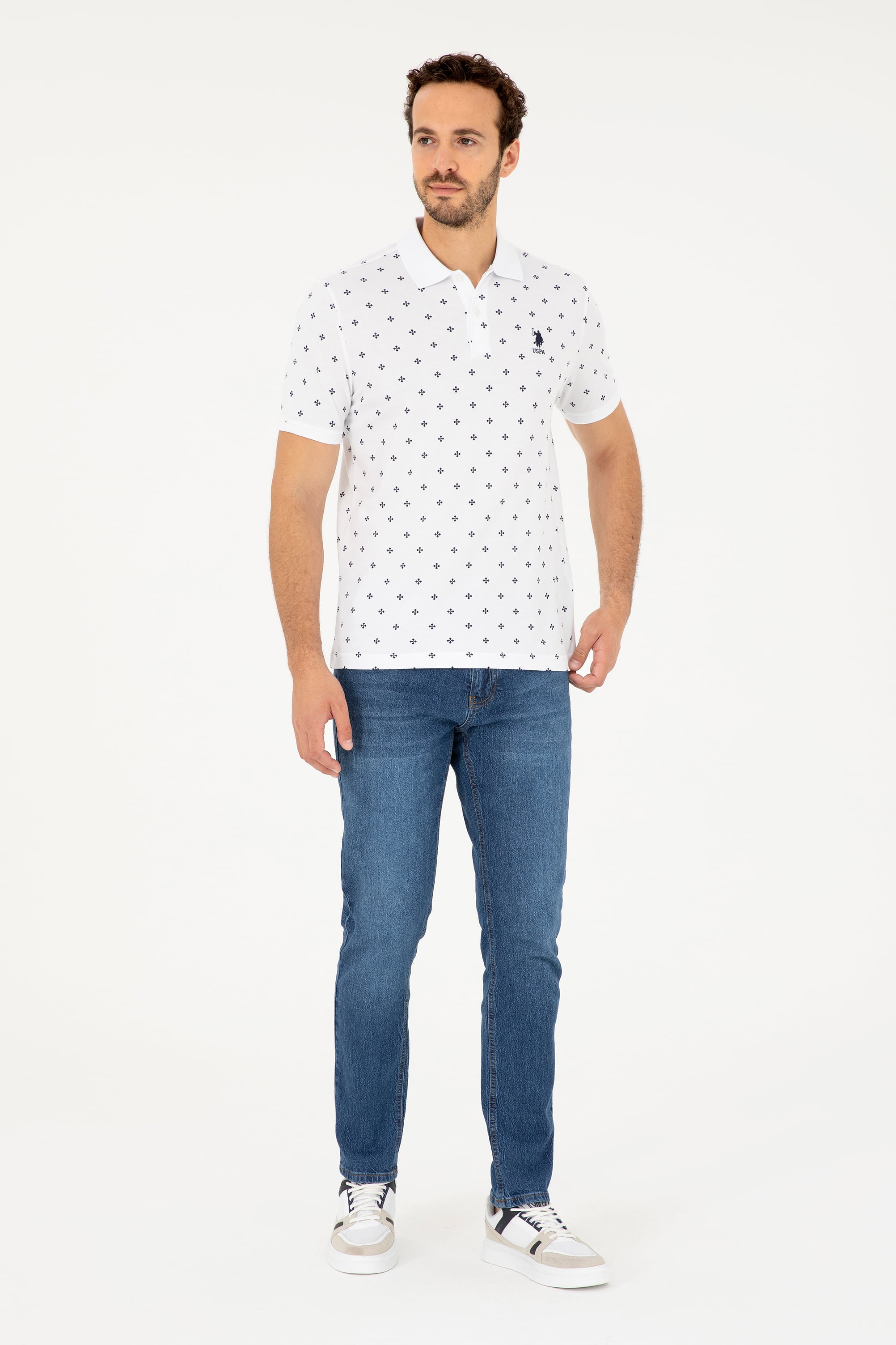 Erkek Regular Fit Polo Yaka Beyaz Tişört - Image 4