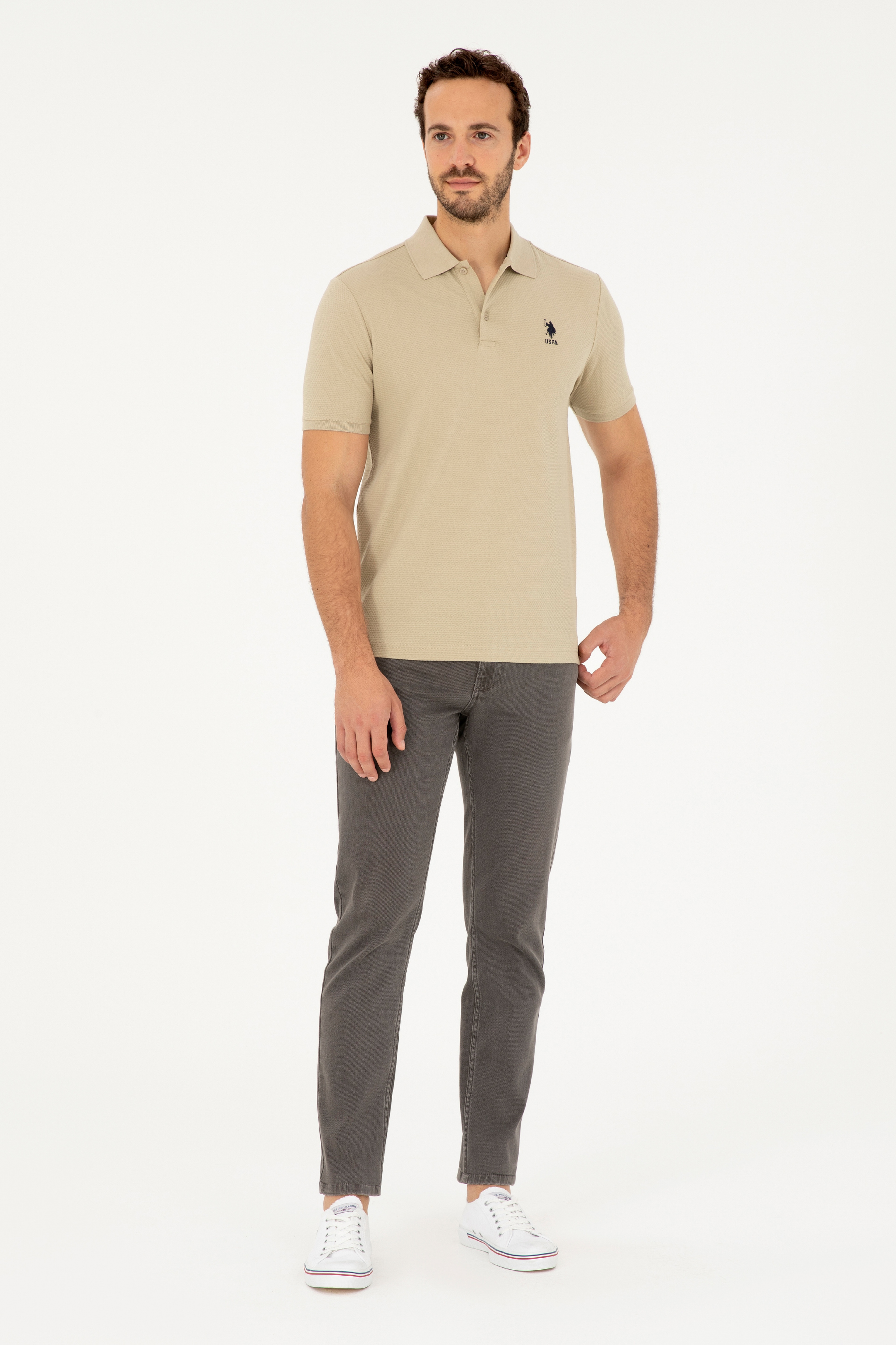 Erkek Regular Fit Polo Yaka Açık Haki Tişört