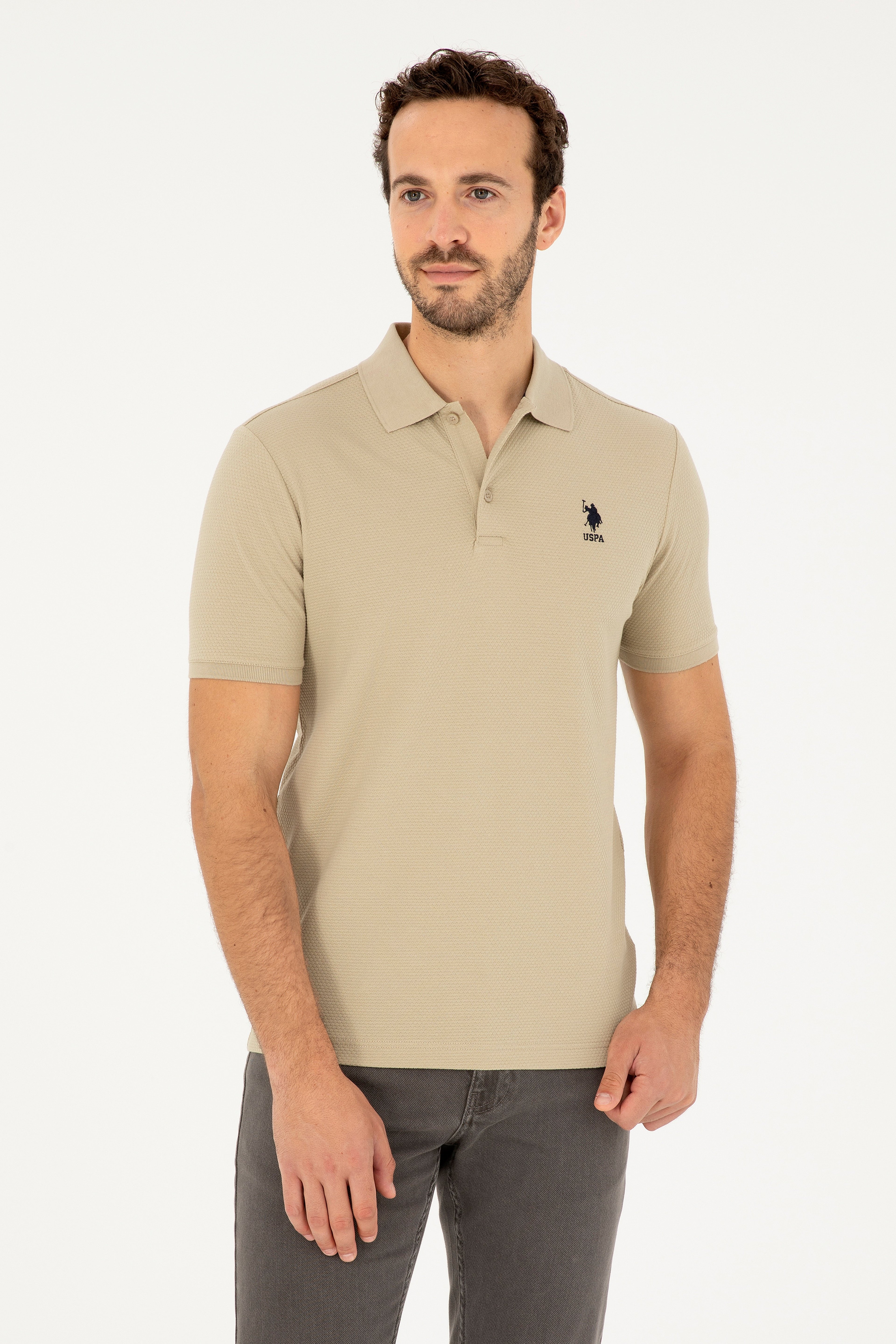Erkek Regular Fit Polo Yaka Açık Haki Tişört - Image 1