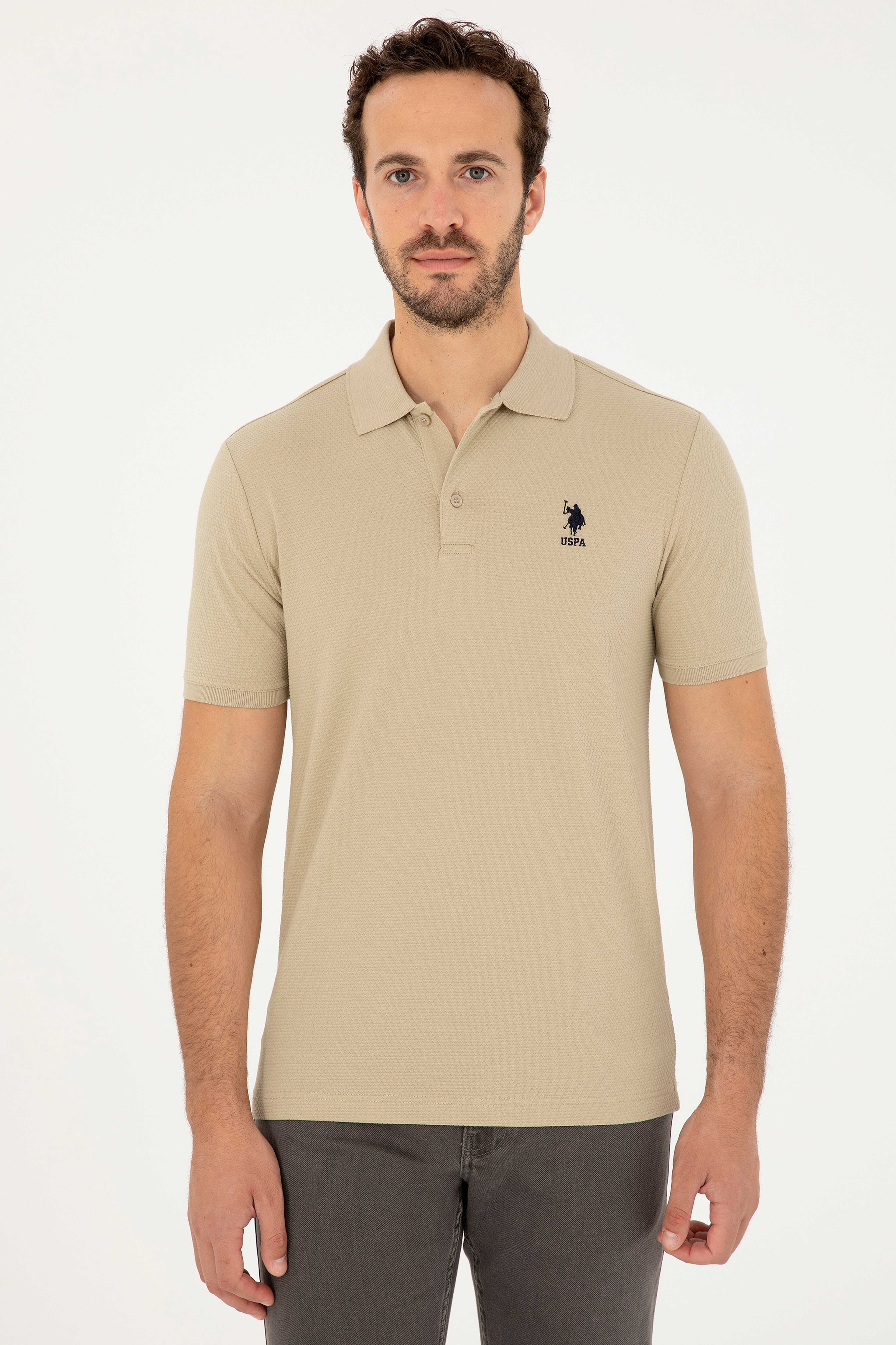 Erkek Regular Fit Polo Yaka Açık Haki Tişört