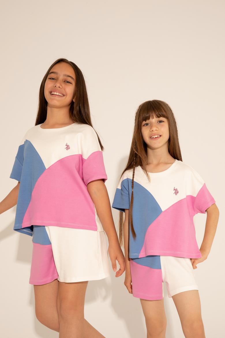 Kız Çocuk Menekşe Bisiklet Yaka Tişört